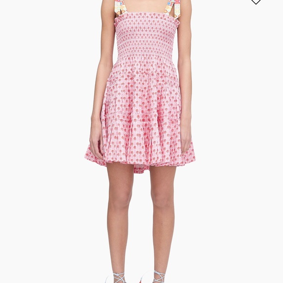 Hill House Pink & Red Mini Dress with Patterned Tie Straps - Picture 6 of 13